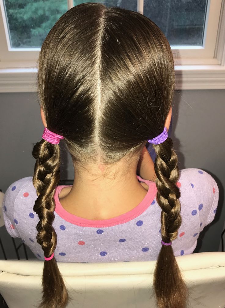Cute low pigtails with colour bands