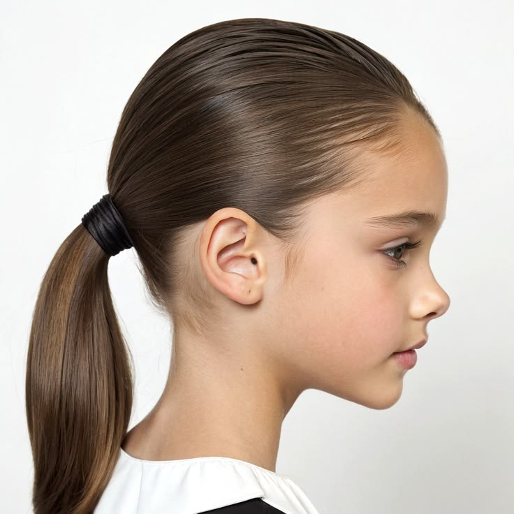 Child with a soft low ponytail secured near the neck for an easy school-morning look