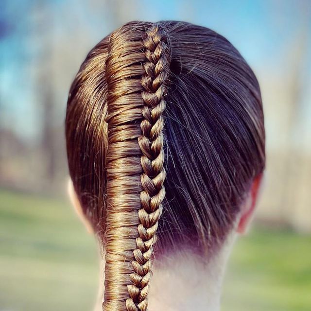 Ladder braid with small horizontal rungs across a French braid base