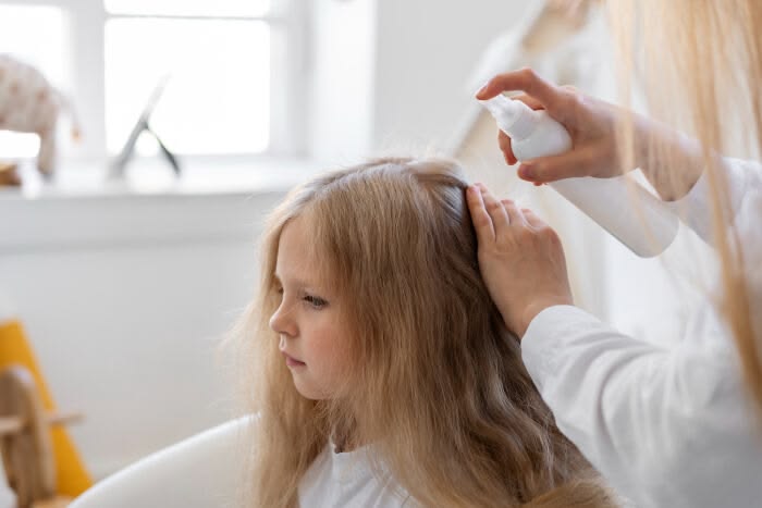 A child with straight hair getting her hair done
