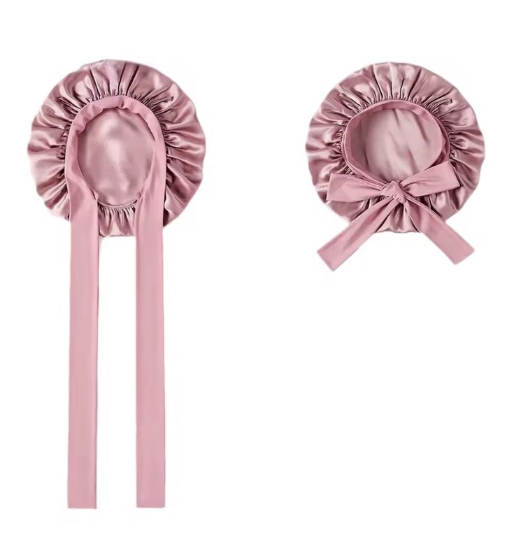 Two pieces of pink Tie-Back and Drawstring Bonnets