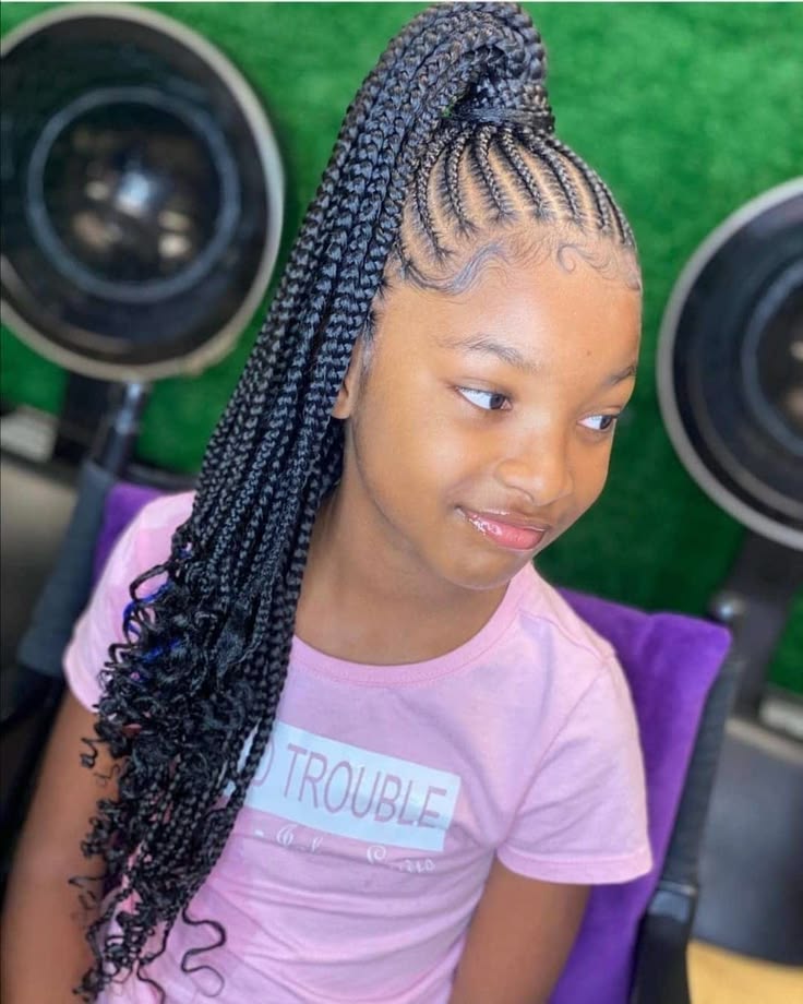 Little girl with a neat  Feed-In Braided Ponytail