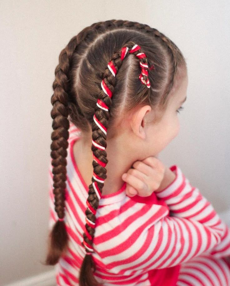 cute girl with a candy cane braid 