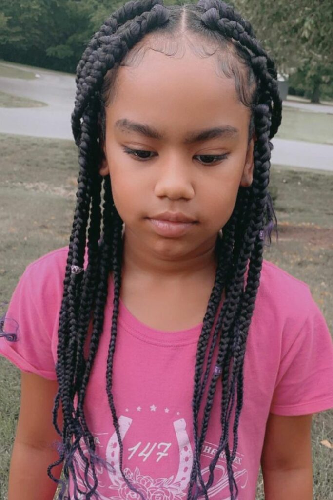 Traditional box braids with knots at the root