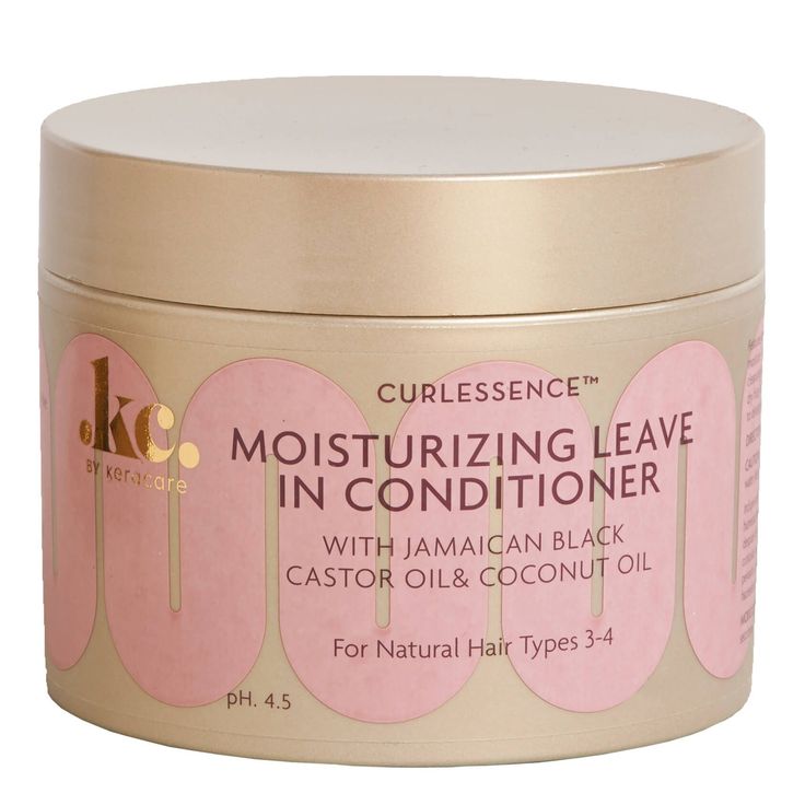 Jar of moisturizing leave-in conditioner with Jamaican black castor oil and coconut oil, formulated for natural hair types 3 to 4.