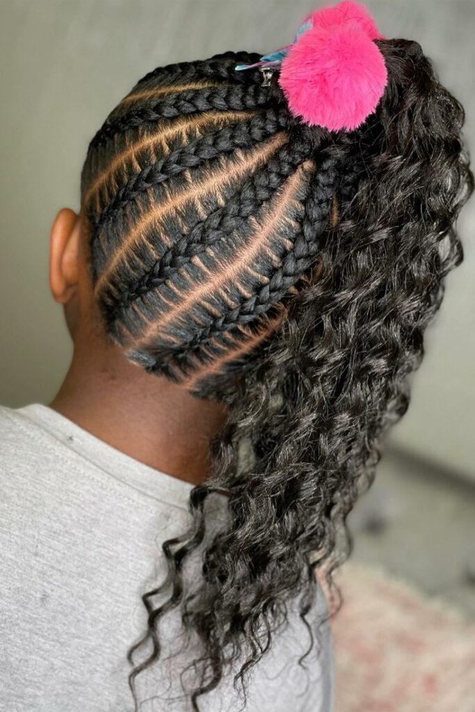 Young girl with Feed-In Cornrows with Curly Ends