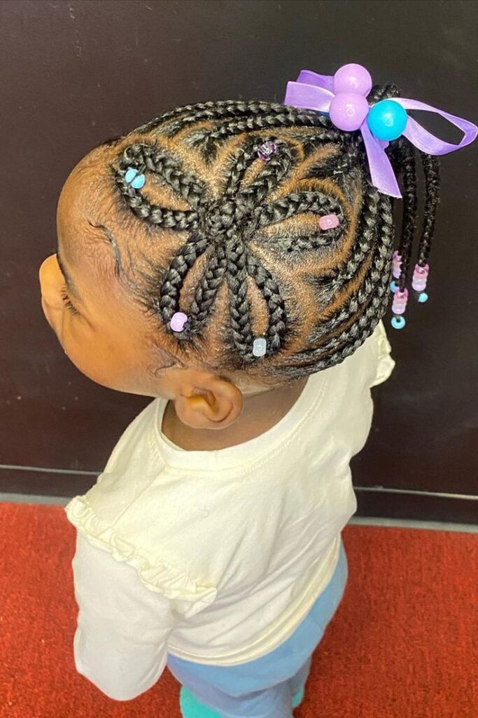 Cute cornrows with a Flower Design for kids 