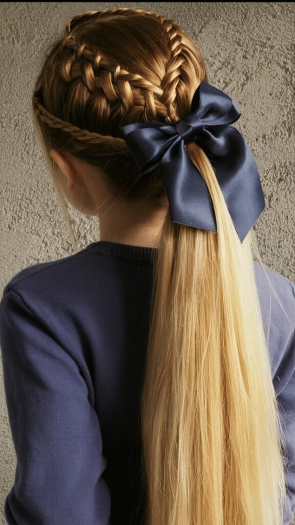 Young girl with a twisted braided crown ponytail