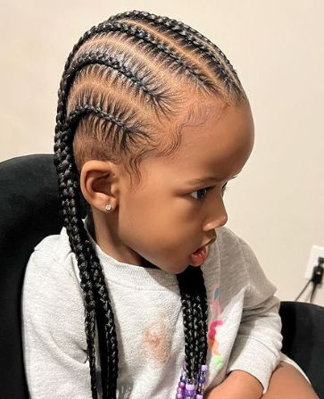 Little girl wearing neat straight back feed in braids with clean parts.