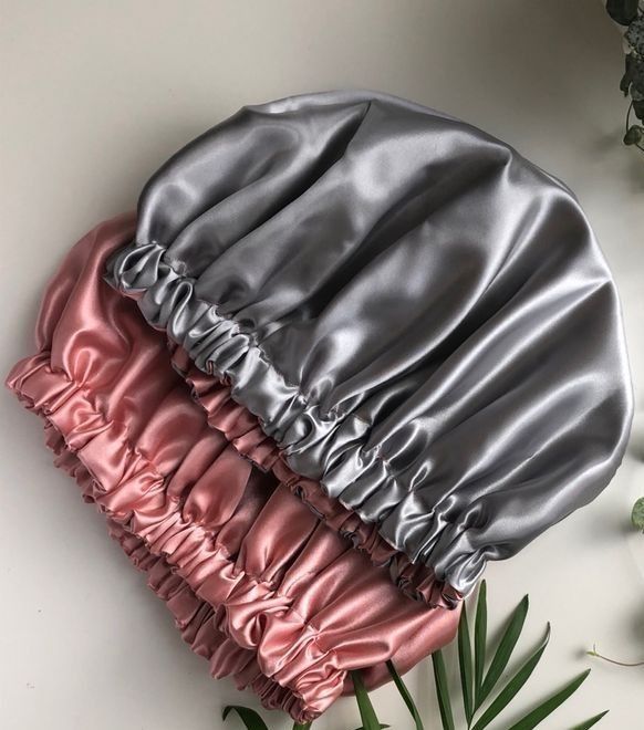 Two pieces of satin bonnets 