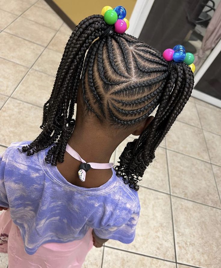 Young girl with Cornrows into Pigtails with bubble hair band
