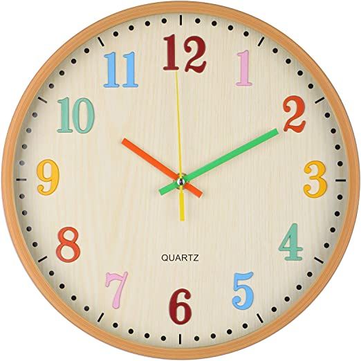Colorful children's wall clock illustrating time and routines for healthy kids' hair care and wash day schedules.