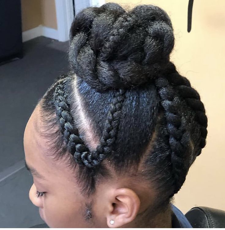 a young girl with a high twisted bun
