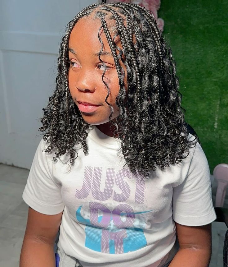 Short bob knotless braids for kids with a lightweight and stylish finish with boho