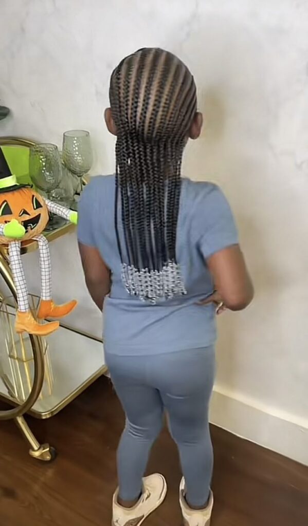 Straight-back cornrows to the nape for kids.
