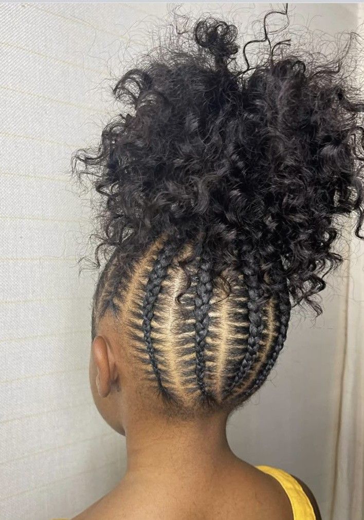  Young girl with Cornrows into a Curly Puff