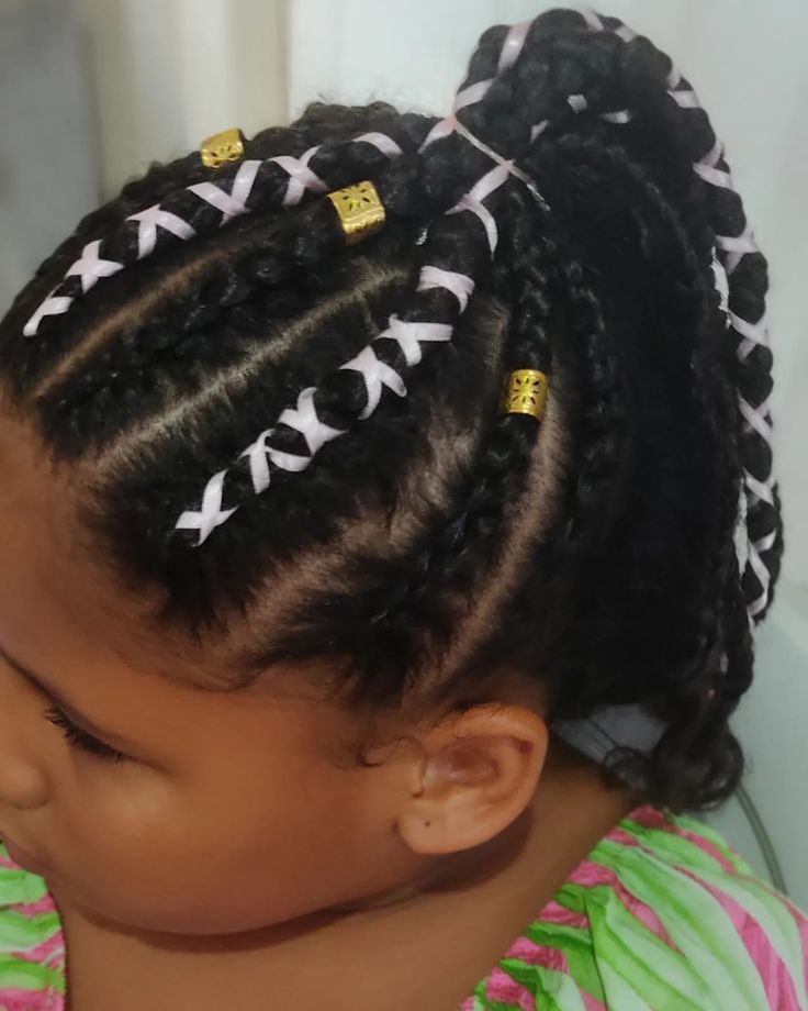 Young girl with Cornrows with Ribbon Wraps