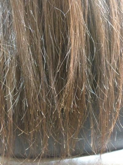 Split ends of a childs hair