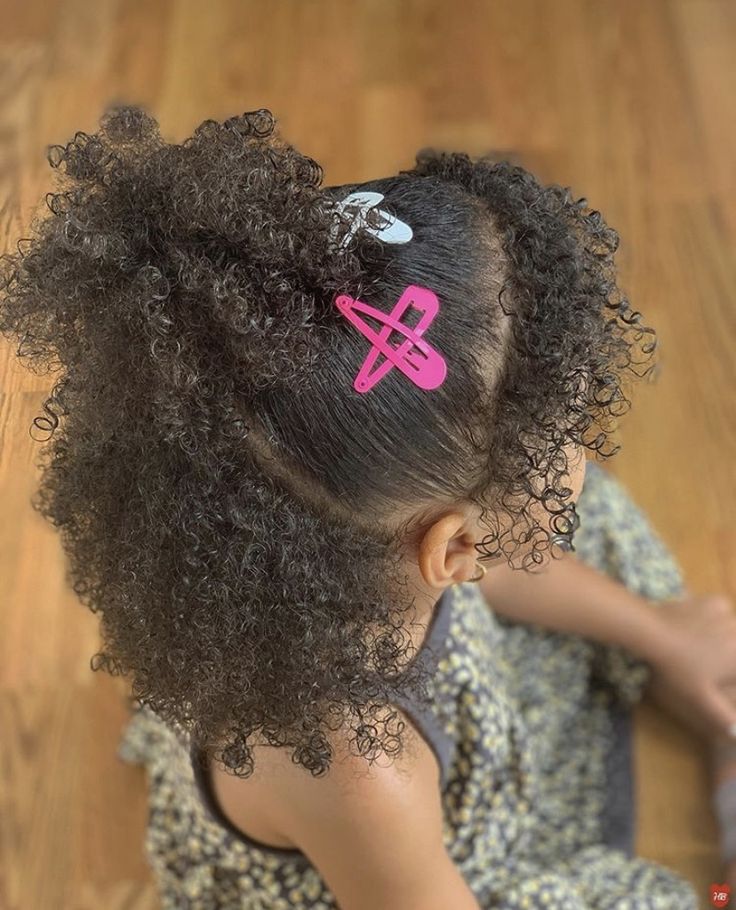 Young girl with a  beautiful half up natural style with hair clips