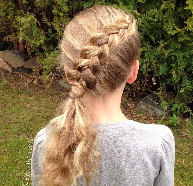Diagonal French braid leading into a hair-wrapped ponytail