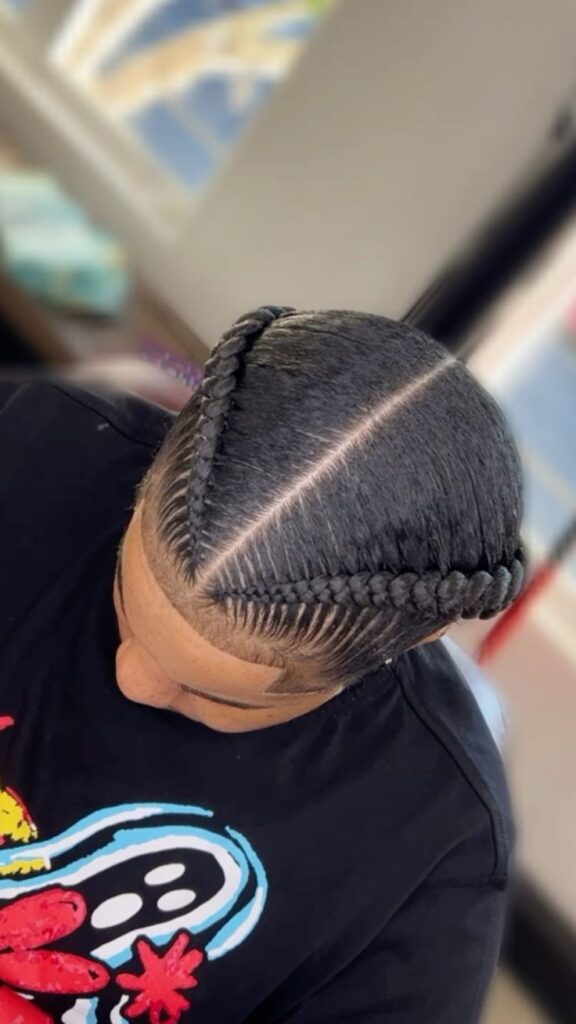 Dutch braids hairstyle for boys close-up