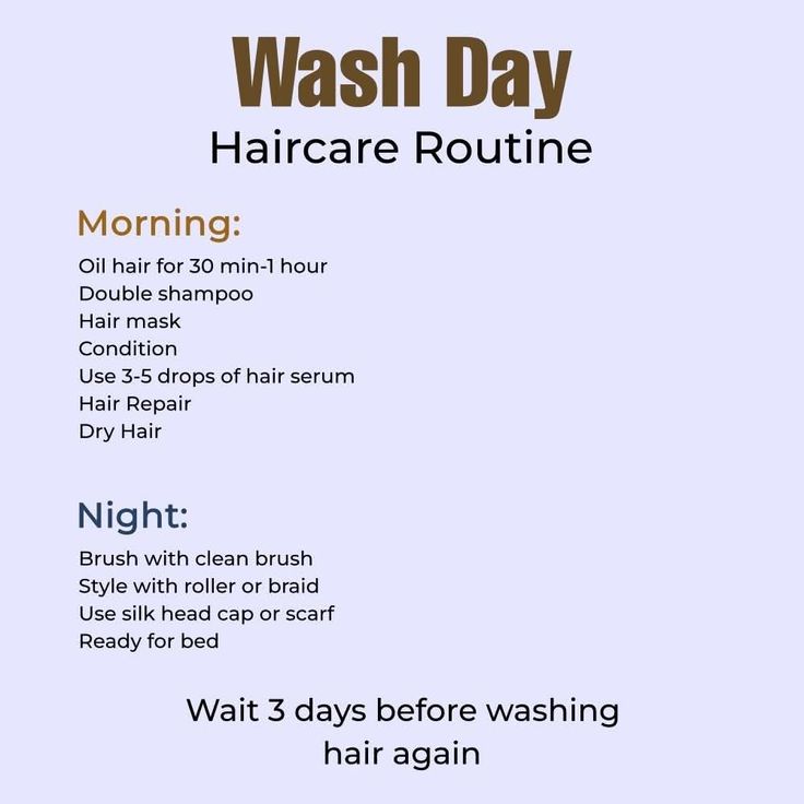 Wash day haircare routine chart with morning wash steps and night styling steps for kids' hair.