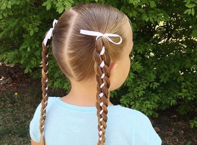 Three-strand braid woven with a ribbon for extra color and texture