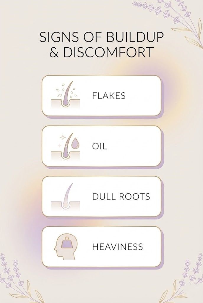 A chart showing signs of product build up on the hair