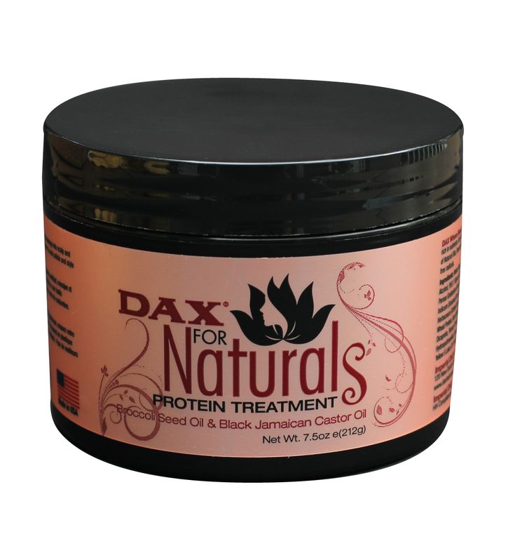A jar of DAX for Naturals protein treatment with broccoli seed oil and black Jamaican castor oil