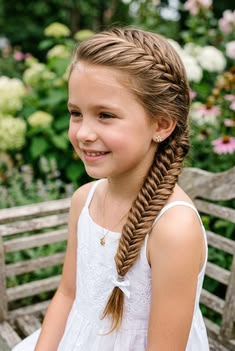 Girl with a fishtail braid styled along one side of her hair