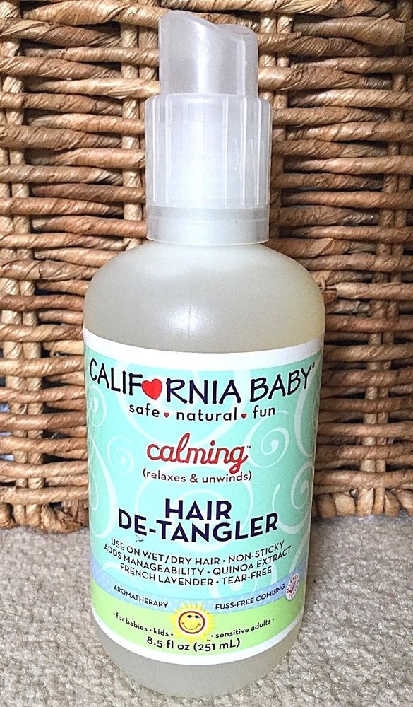 Bottle of California Baby Calming Hair De-Tangler spray, 8.5 fl oz.