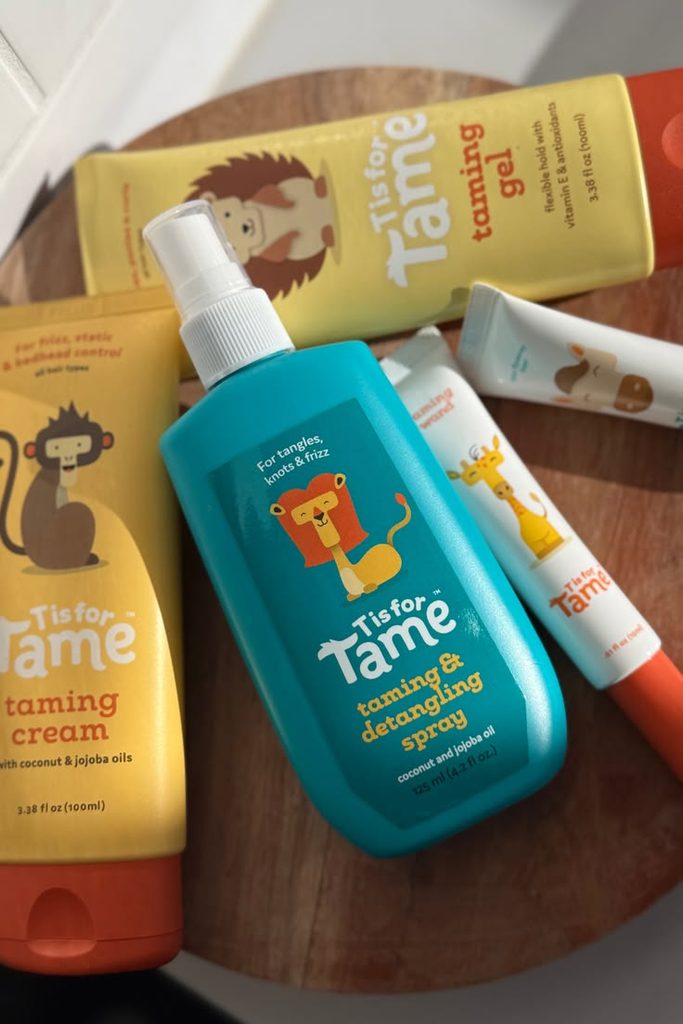 Tame kids travel haircare set: shampoo, taming cream, gel, and detangling spray