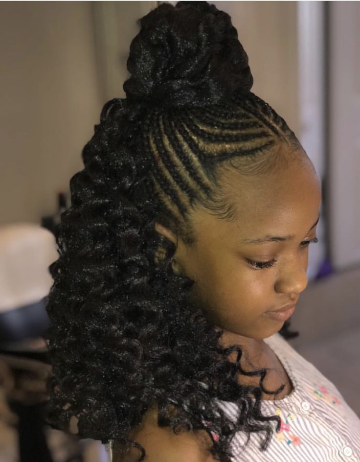Crochet curly high bun hairstyle for kids
