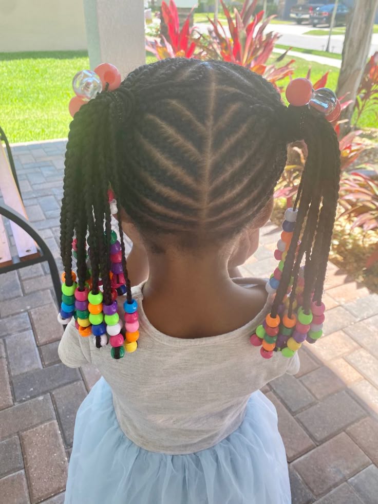 Girl with Cornrow Pigtails with colorful beads